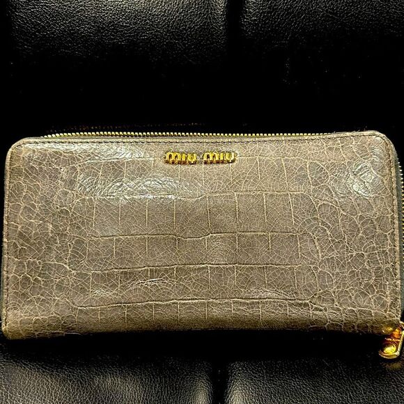 Miu Miu Handbags - Miu Miu Gray Croc-Embossed Wallet